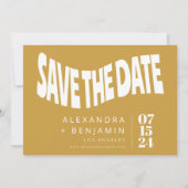 Dusty Yellow Fun Retro Typografie Groovy Wedding Save The Date (Voorkant)