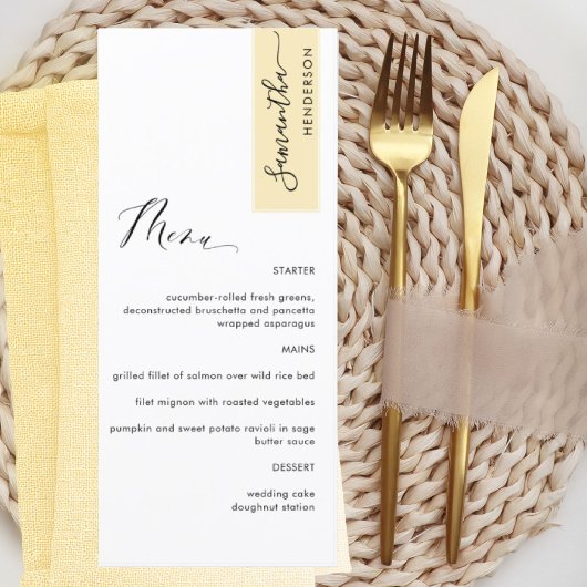 Dusty Yellow gepersonaliseerd met gastnaam legant Menu