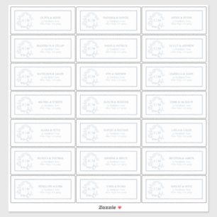 Dusy Blue Leafy Crest Monogram Guest Address Sticker