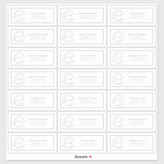 Dusy Blue Leafy Crest Monogram Guest Address Sticker (Vel)