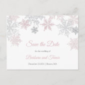 Dusy Pink & Silver Sneeuwvlokken Winter Save the D Aankondigingskaart (Voorkant)