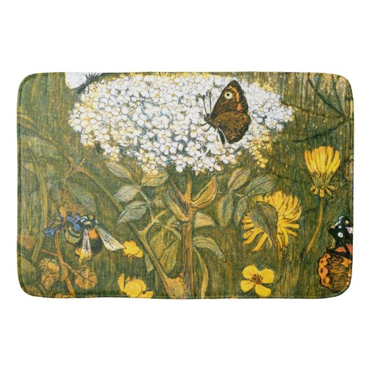 Dutch Art Nouveau Meadow Wildflowers, Vlinders Badmat (Voorkant)