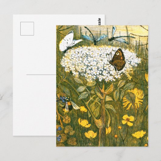 Dutch Art Nouveau Meadow Wildflowers, Vlinders Briefkaart (Voorkant / Achterkant)
