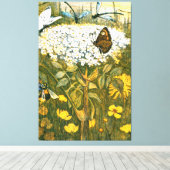 Dutch Art Nouveau Meadow Wildflowers, Vlinders Canvas Afdruk (Insitu (Houten vloer))