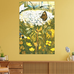 Dutch Art Nouveau Meadow Wildflowers, Vlinders Canvas Afdruk