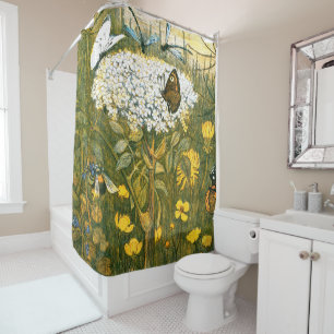 Dutch Art Nouveau Meadow Wildflowers, Vlinders Douchegordijn