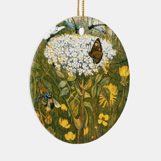 Dutch Art Nouveau Meadow Wildflowers, Vlinders Keramisch Ornament (Rechts)