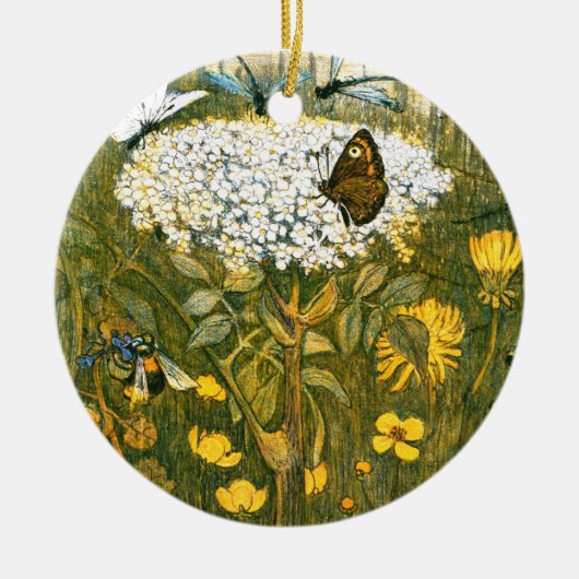 Dutch Art Nouveau Meadow Wildflowers, Vlinders Keramisch Ornament (Voorkant)