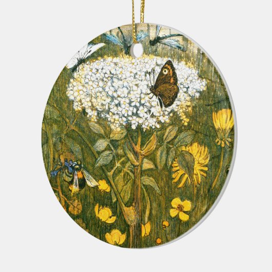Dutch Art Nouveau Meadow Wildflowers, Vlinders Keramisch Ornament (Links)