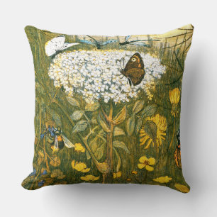 Dutch Art Nouveau Meadow Wildflowers, Vlinders Kussen