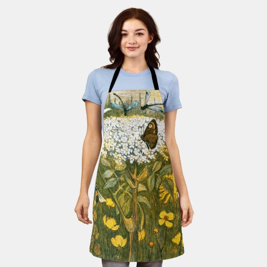 Dutch Art Nouveau Meadow Wildflowers, Vlinders Schort (Gedragen)