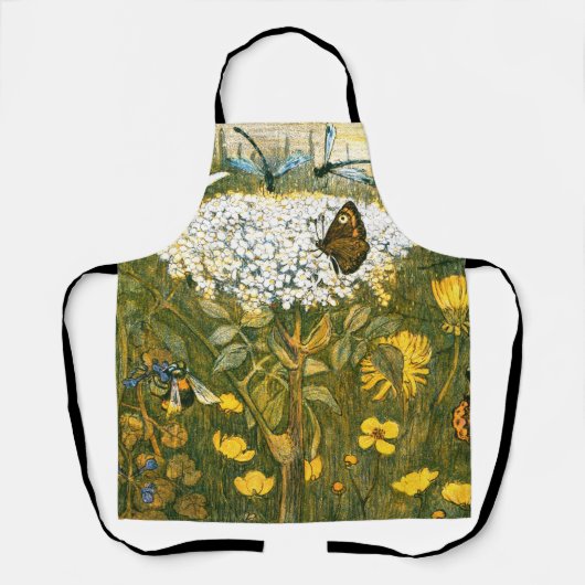 Dutch Art Nouveau Meadow Wildflowers, Vlinders Schort (Voorkant)