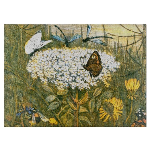 Dutch Art Nouveau Meadow Wildflowers, Vlinders Snijplank (Voorkant)