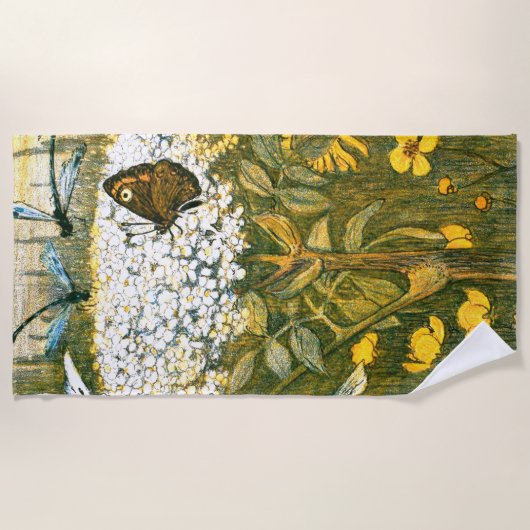 Dutch Art Nouveau Meadow Wildflowers, Vlinders Strandlaken (Voorkant)