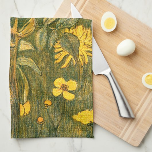 Dutch Art Nouveau Meadow Wildflowers, Vlinders Theedoek (Quarter Fold)