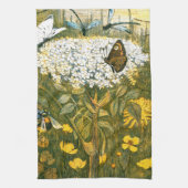 Dutch Art Nouveau Meadow Wildflowers, Vlinders Theedoek (Verticaal)