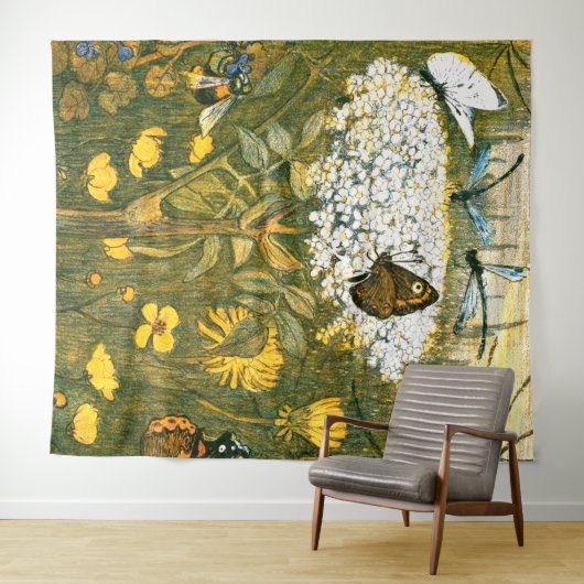 Dutch Art Nouveau Meadow Wildflowers, Vlinders Wandkleed (In Situ (horizontaal))