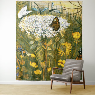 Dutch Art Nouveau Meadow Wildflowers, Vlinders Wandkleed