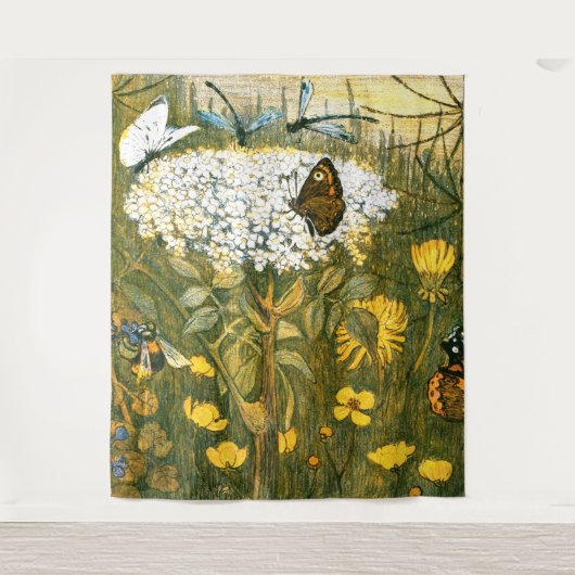 Dutch Art Nouveau Meadow Wildflowers, Vlinders Wandkleed (Voorkant)
