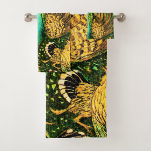 Dutch Art Nouveau Pauw en kippen Bad Handdoek