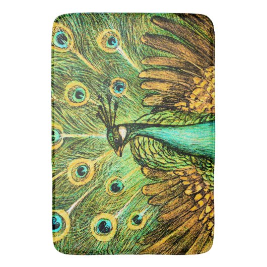 Dutch Art Nouveau Pauw en kippen Badmat (Voorkant Verticaal)