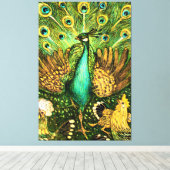 Dutch Art Nouveau Pauw en kippen Canvas Afdruk (Insitu (Houten vloer))