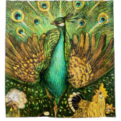 Dutch Art Nouveau Pauw en kippen Douchegordijn (Voorkant)