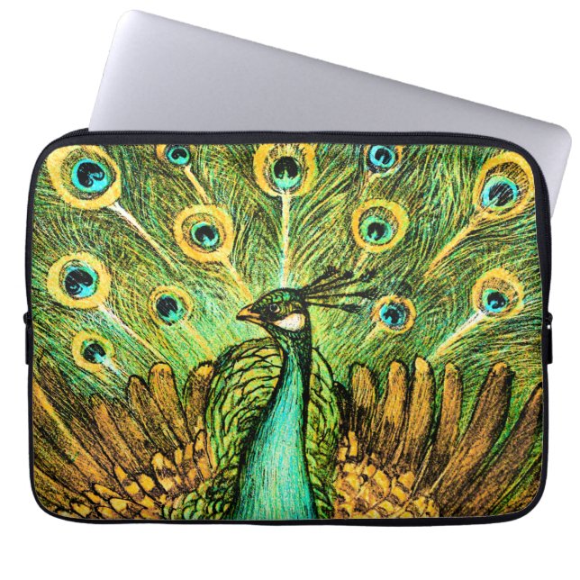 Dutch Art Nouveau Pauw en kippen Laptop Sleeve (Voorkant)