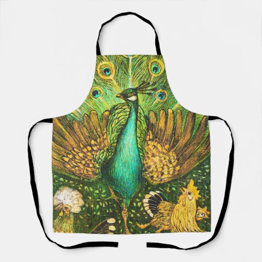 Dutch Art Nouveau Pauw en kippen Schort (Voorkant)