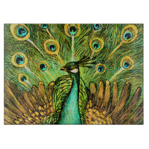 Dutch Art Nouveau Pauw en kippen Snijplank