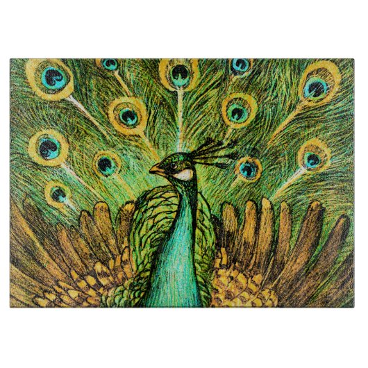 Dutch Art Nouveau Pauw en kippen Snijplank (Voorkant)