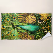 Dutch Art Nouveau Pauw en kippen Strandlaken (Voorkant)