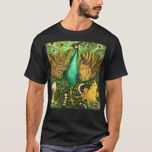 Dutch Art Nouveau Pauw en kippen T-shirt (Voorkant)
