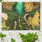 Dutch Art Nouveau Pauw en kippen Theedoek (Gevouwen)