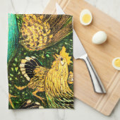 Dutch Art Nouveau Pauw en kippen Theedoek (Quarter Fold)