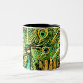 Dutch Art Nouveau Pauw en kippen Tweekleurige Koffiemok (Voorkant rechts)