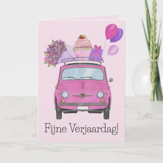 Dutch Birthday Retro Fiat 500 Kaart (Voorkant)