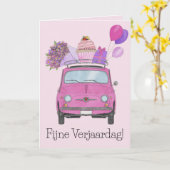 Dutch Birthday Retro Fiat 500 Kaart (Gele Bloem)