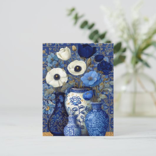 Dutch Blue Floral Still Life Briefkaart (Staand voorkant)