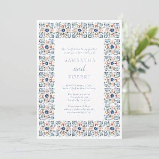Dutch Blue Tile Wedding Kaart (Staand voorkant)