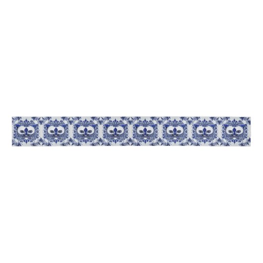 Dutch Blue & White Style Cat Face voor Dierenvrien Grosgrain Lint (Voorkant)