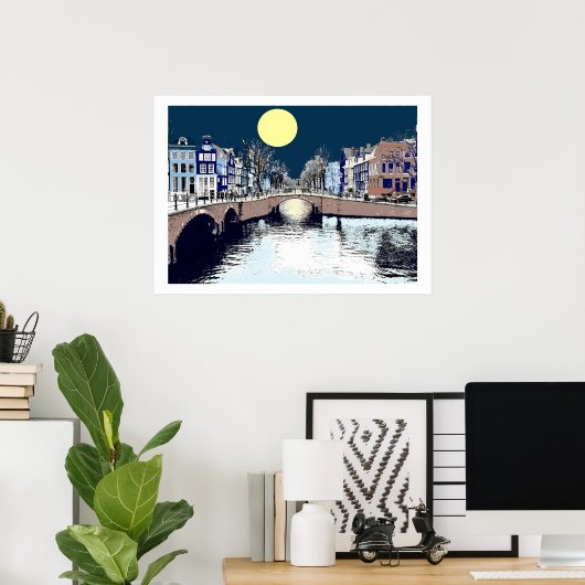 Dutch Bridge Full Moon Poster (Thuiskantoor)