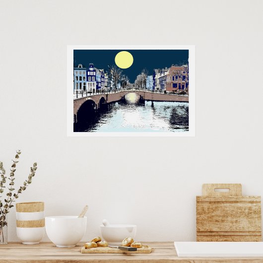 Dutch Bridge Full Moon Poster (Keuken)