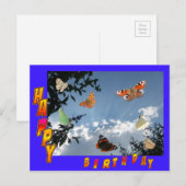 Dutch Butterflies Blue Happy Birthday Briefkaart (Voorkant / Achterkant)