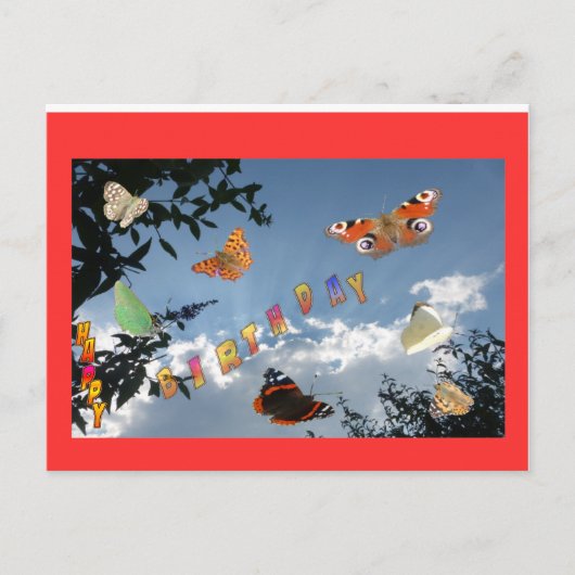 Dutch Butterflies Red Happy Birthday Briefkaart (Voorkant)