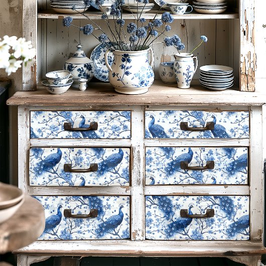 Dutch Delfts  Blauw Bloemen Pauw Decoupage Tissuepapier