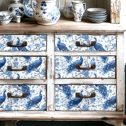 Dutch Delfts  Blauw Bloemen Pauw Decoupage Tissuepapier