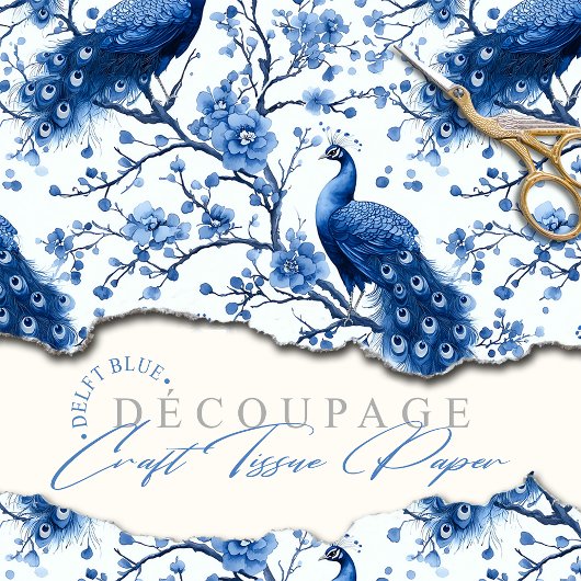 Dutch Delfts Blauw Bloemen Pauw Decoupage Tissuepapier