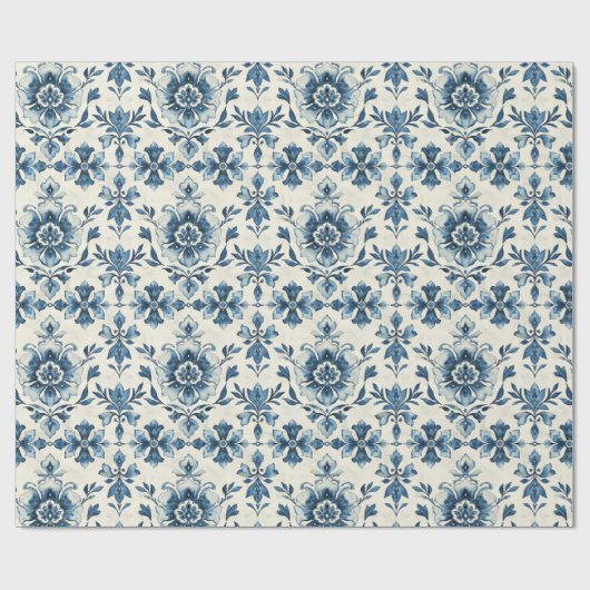 Dutch Floral Tile Gift Wrap, Delft Blue Pattern Cadeaupapier (Vlak)