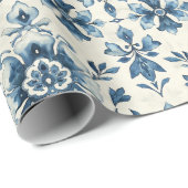 Dutch Floral Tile Gift Wrap, Delft Blue Pattern Cadeaupapier (Rol Hoek)